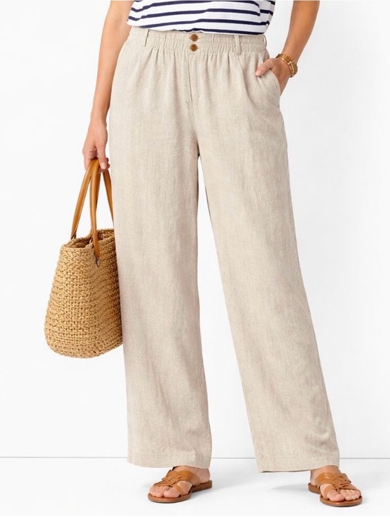 Briggs New York Pants - Briggs New York Beige Straight-Leg Linen-Blend Pants